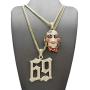 BLINGFACTORY Hip Hop Iced Gold Plated Saw Inspired & 69 Pendant & 3mm 20'' 24'' Cuban Chain Necklace Set