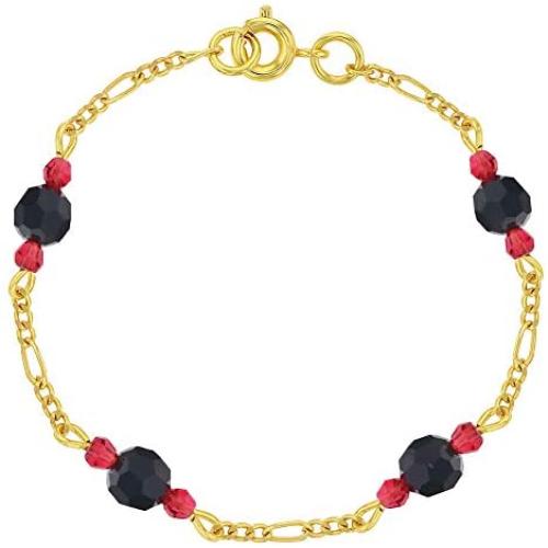 In Season Jewelry 18k Gold Plated Simulated Azabache Evil Eye Protection Amulet Kids Bracelet 5.5''
