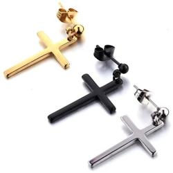 WEILYDF 3 Pairs Stainless Steel Earrings Cross Dangle Studs Earrings piercing Jewelry For Men and Women (silver+black+gold)
