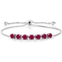 Gem Stone King 925 Sterling Silver Red Created Ruby Adjustable Bracelet, 2.80 Ctw Round