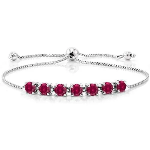 Gem Stone King 925 Sterling Silver Red Created Ruby Adjustable Bracelet, 2.80 Ctw Round Gem Stone King 925 Sterling Silver Red Created Ruby Adjustable Bracelet, 2.80 Ctw Round