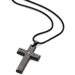 CHOLER Cross Necklace for Men Steel Pendant Lords Prayer Religious Necklace
