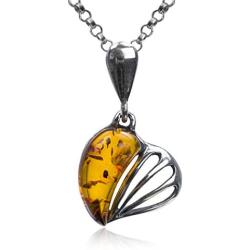Sterling Silver Amber Heart Pendant Chain 18 Inches