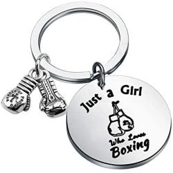 WSNANG Boxing Gift Just a Girl Who Loves Boxing Keychain Boxing Glove Keychain Boxing Lovers Gift Boxing Workout Gift Fitness Gift