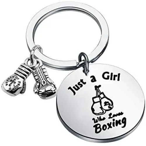 WSNANG Boxing Gift Just a Girl Who Loves Boxing Keychain Boxing Glove Keychain Boxing Lovers Gift Boxing Workout Gift Fitness Gift