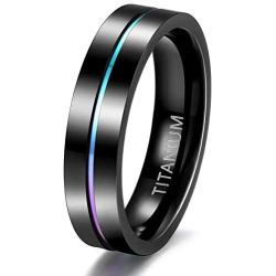 TIGRADE 5mm 7mm 9mm Rainbow Titanium Ring Colorful Thin Groove Wedding Band Couple Rings Size 3.5-14.5