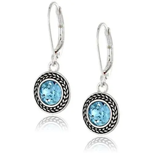 Napier ''Color Declaration'' Silver-Tone Aqua Swarovski Stone Leverback Drop Earrings Napier ''Color Declaration'' Silver-Tone Aqua Swarovski Stone Leverback Drop Earrings