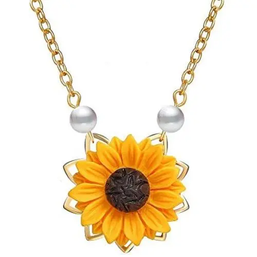 krun Sunflower Pendant Necklace Pearl Leaf Chain Resin Boho Handmade Drop Choker Necklace for Women Girls krun Sunflower Pendant Necklace Pearl Leaf Chain Resin Boho Handmade Drop Choker Necklace for Women Girls