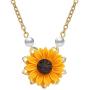 krun Sunflower Pendant Necklace Pearl Leaf Chain Resin Boho Handmade Drop Choker Necklace for Women Girls
