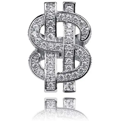 Crystal Dollar Sign Ring for Men, Iced Out Cubic Zirconia US Dollar Ring, Hip Hop Dollar Symbol Ring, Punk Rock Ring for Rapper, Dollar Money Amulet Ring, Dollar Keepsake Jewelry Gift