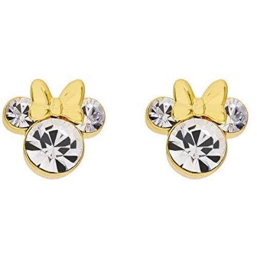 Disney Minnie Mouse Birthstone Jewelry, Silver Plated Crystal Stud Earrings for Women and Girls