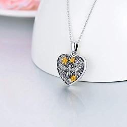 ROMANTICWORK Locket Necklace That Holds Pictures Sterling Silver Butterfly Bee Heart Shaped Pendant Necklace with Photo Memorial Custom Jewelry Gift for Women Mother 18inch Chain