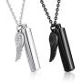 sailimue 2Pcs Cylinder Cremation Urn Necklace for Ashes Memorial Keepsake Pendant with Angel Wing Charm Necklace Stainless Steel Cremation Jewelry