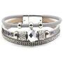KWONG Dofash Rhinestone Leopard Grain Leather Blonde Magnetic Buckle Alloy Bangle Handmade Cuff Jewelry Wrap Bracelets with Exquisite Box for Lovers Women Girls