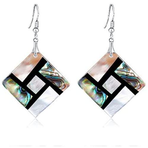 FM FM42 Womens Shell Rhombus Square Rectangle Teardrop Oval Shape Charm Drop Hook Earrings Pendant Necklace Jewelry Set