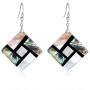 FM FM42 Womens Shell Rhombus Square Rectangle Teardrop Oval Shape Charm Drop Hook Earrings Pendant Necklace Jewelry Set