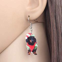 NEWEI Acrylic Christmas Dachshund Dog Earrings For Women Kids Drop Dangle Unique Animal Pet Charm Jewelry Accessories