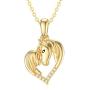 14K Solid Gold Horse Necklace for Women, Real Gold Horse and Girl Heart-shape Pendant Love Jewelry Gifts for Girls, Teens, 16-18 Inch