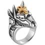 HZMAN Mens Egyptian God Anubis Gold Ankh Cross Ring Stainless Steel Biker Band