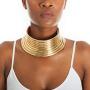 African Gold Snap Choker Collars for Women Girls Egypt Punk Gothic Okoye Metal-Like Flexible Resin Chunky Vintage PU Leather Statement Necklace Jewelry Sets for Best Friend Birthday