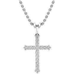 Dazzlingrock Collection 0.25 Carat (ctw) 10K Gold Round White Diamond Ladies Cross Pendant 1/4 CT (Silver Chain Included)