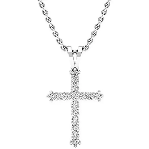 Dazzlingrock Collection 0.25 Carat (ctw) 10K Gold Round White Diamond Ladies Cross Pendant 1/4 CT (Silver Chain Included)