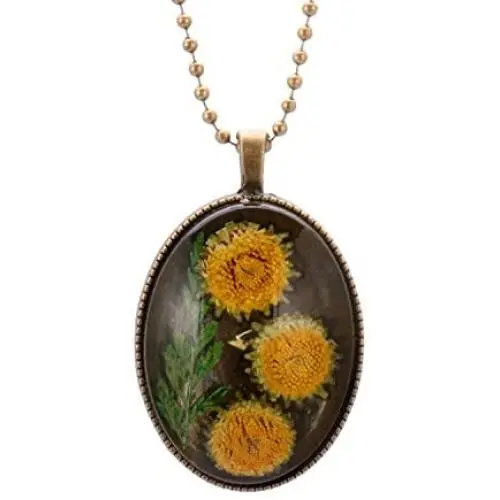 FM FM42 Natural Pressed Flowers Queen Annes Lace Sunflowers Oval Pendant Necklace (2 Styles) FM FM42 Natural Pressed Flowers Queen Annes Lace Sunflowers Oval Pendant Necklace (2 Styles)