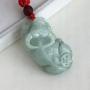 LOOPIG 1pc Myanmar Emerald Cattle Pendant Hand Carved Jade Stone Lucky Amulet Cow Necklace Jewelry