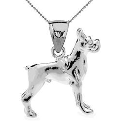 Sterling Silver 3D Boxer Dog Charm Pendant Necklace