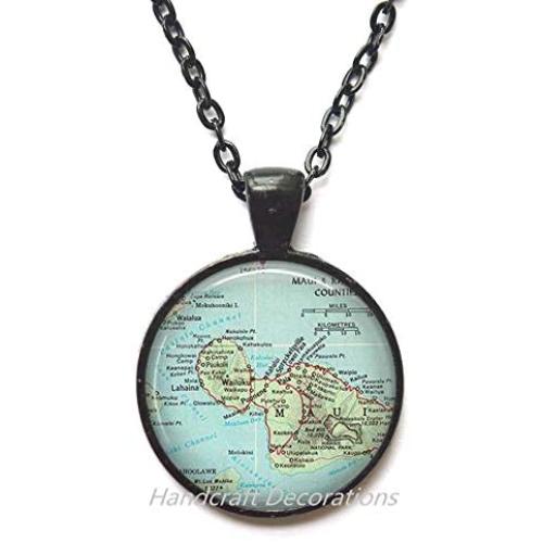 Charming Necklace,Maui Vintage map Necklace, Maui map jewelry, Maui map Pendant, Maui Pendant, Maui Necklace，AO227