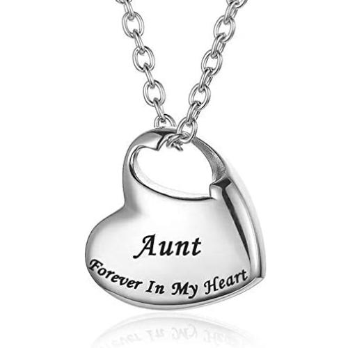 GISUNYE Cremation Urn Necklace for Ashes Urn Jewelry,Forever in My Heart Carved Locket Stainless Steel Keepsake Waterproof Memorial Pendant for mom & dad with Filling Kit (Aunt)…