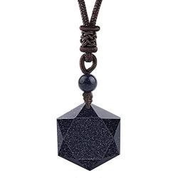 HERLANKKI Black Obsidian/Blue Sandstone Star of David Necklace Hexagram Amulet Gemstone Pendant Jewish Religious Jewelry for Men Women