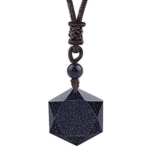 HERLANKKI Black Obsidian/Blue Sandstone Star of David Necklace Hexagram Amulet Gemstone Pendant Jewish Religious Jewelry for Men Women