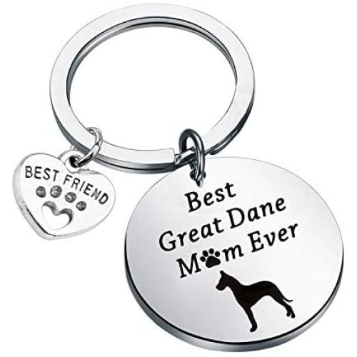 FUSTMW Great Dane Lover Gifts Best Great Dane Mom Ever Keychain Great Dane Mom Gifts for Dog Owners