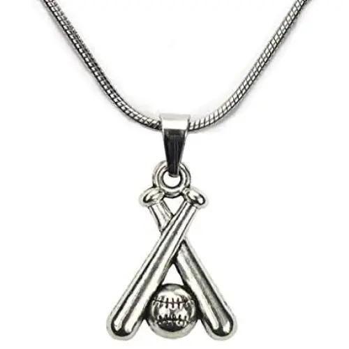 Baseball Bats and Ball Necklace, 20'' Snake Chain, Pure 304 Stainless Chain with Antiqued Zinc Alloy Pendant Base Ball Softball Sports Jewelry Baseball Bats and Ball Necklace, 20'' Snake Chain, Pure 304 Stainless Chain with Antiqued Zinc Alloy Pendant Base Ball Softball Sports Jewelry