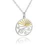 Sterling Silver Ocean Waves at Sunset Pendant Necklace, 18k Yellow Gold Plated Sun, 18'' Chain