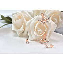 Elensan Rose Gold Leaf with Cz Crystal Ear Cuff Jacket Front Back Stud Earring for Woman Girls