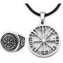 DUTO Set Vegvisir Rune Ring & Viking Compass Necklace Adjustable Cord Chain Pagan Jewelry Protection for Mens Womens