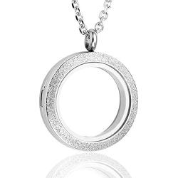 Zysta Silver Round Locket Pendant Necklace 30mm Glossy Stainless Steel Clear Glass Living Memory Floating Charms Stone Storage