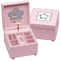 Girls Luxury Pink Music Jewelry Box with Ballerina and Little Girls Sterling Silver Heart Necklace