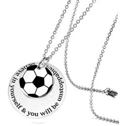 MIAOGIFT Soccer Athletes Stainless Steel Sports Pendant Necklace for Teens Girl Boys Men Inspirational Jewelry Verse Quote GIF Believe in Yourself You Will Be Unstoppable Charm