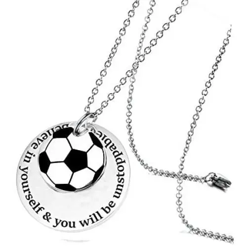MIAOGIFT Soccer Athletes Stainless Steel Sports Pendant Necklace for Teens Girl Boys Men Inspirational Jewelry Verse Quote GIF Believe in Yourself You Will Be Unstoppable Charm MIAOGIFT Soccer Athletes Stainless Steel Sports Pendant Necklace for Teens Girl Boys Men Inspirational Jewelry Verse Quote GIF Believe in Yourself You Will Be Unstoppable Charm