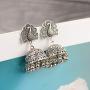 DOUVEI 4 Pairs/set Oxidized Bollywood Round Bell Tassel Jhumki Jhumka Earrings for Women Vintage Bells Tassel Dangle Ethnic Traditional Indian Egypt Gypsy Drop Earrings