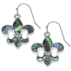 Liavys Fleur De Lis Charm Pendant Fashionable Shell Necklace & Earrings Set - Abalone Paua Shell - Fish Hook - 18'' Link Style Chain - Unique Gift and Souvenir