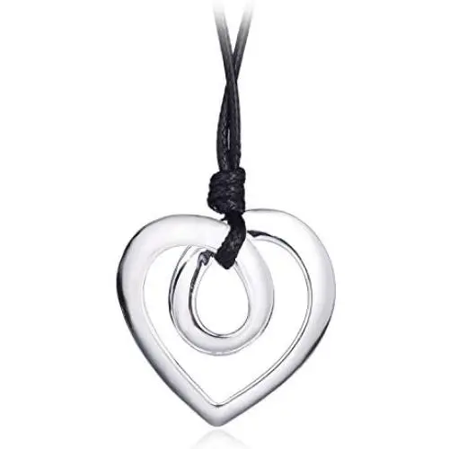 Heart Shape Long Pendant Necklace Silver Plated Black PU Leather Rope Long Chain Necklace for Women Teens Girl by Welbijoux Heart Shape Long Pendant Necklace Silver Plated Black PU Leather Rope Long Chain Necklace for Women Teens Girl by Welbijoux
