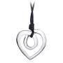Heart Shape Long Pendant Necklace Silver Plated Black PU Leather Rope Long Chain Necklace for Women Teens Girl by Welbijoux