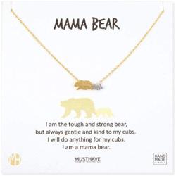 MUSTHAVE Mama Bear 18K Gold Plated Necklace with Message Card, Two Tone Yellow and White Color, Anchor Chain, Best Gift Necklace, Size 16 inch + 2 inch Extender, Mama Bear Pendant, Gift Card