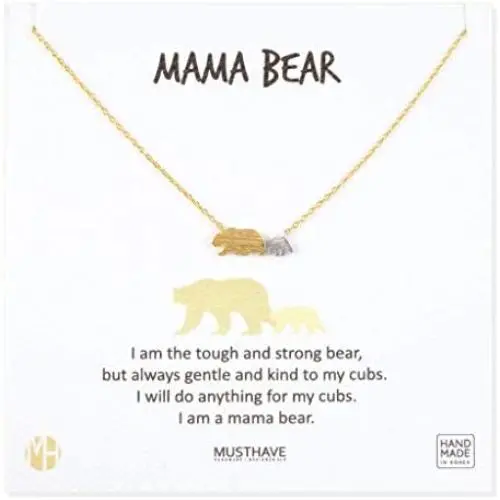 MUSTHAVE Mama Bear 18K Gold Plated Necklace with Message Card, Two Tone Yellow and White Color, Anchor Chain, Best Gift Necklace, Size 16 inch + 2 inch Extender, Mama Bear Pendant, Gift Card MUSTHAVE Mama Bear 18K Gold Plated Necklace with Message Card, Two Tone Yellow and White Color, Anchor Chain, Best Gift Necklace, Size 16 inch + 2 inch Extender, Mama Bear Pendant, Gift Card
