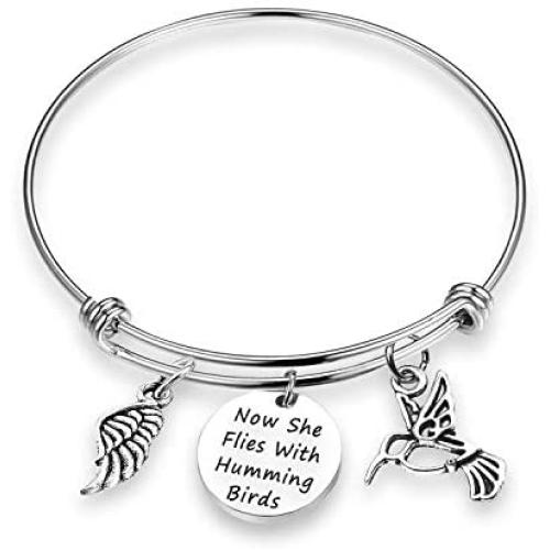 Memorial Bracelet Now She Flies with Hummingbirds Remembrance Gift Loss of Mother Memorial Keepsake Jewelry Bereavement Gift (hummingbirds BR) (hummingbirds BR)