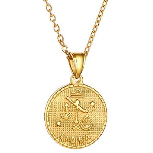 GOLDCHIC JEWELRY Personalized Zodiac Coin Necklace, Coin Pendant, Horoscope Astrology Necklace, Gold Medallion Zodiac Necklace